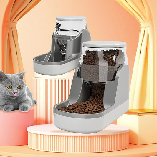 Automatic Dog Food Feeder Gravity Cat Food Dispenser Large Capacity Pet Self Feeding Station Bowl Dish for Small and Medium Dogs Cats，1 Gallon，Grey