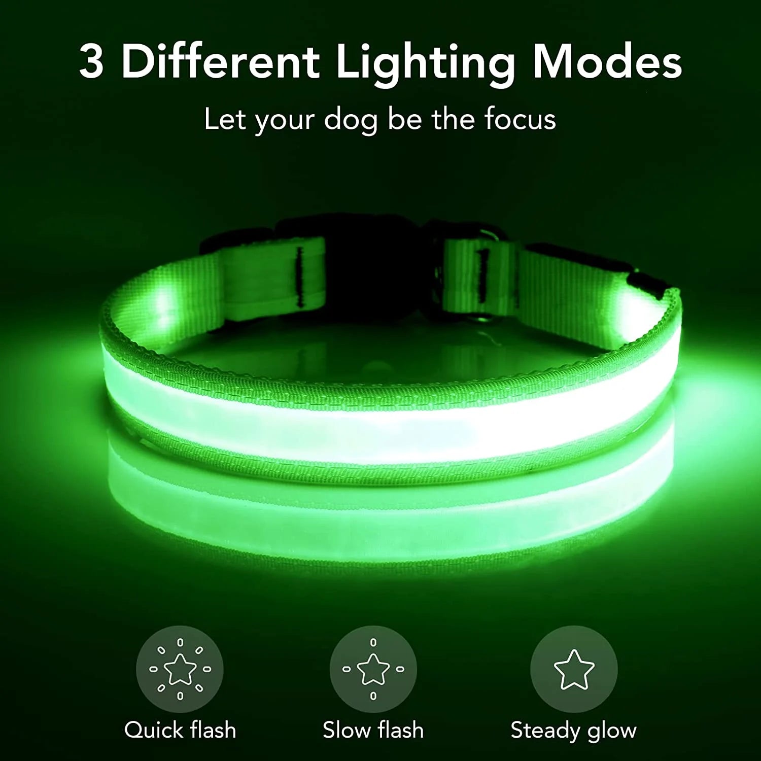 LED Dog Collar USB Rechargeable Waterproof Adjustable Light up Dog Collar Super Bright Safety Light Glowing Collars
