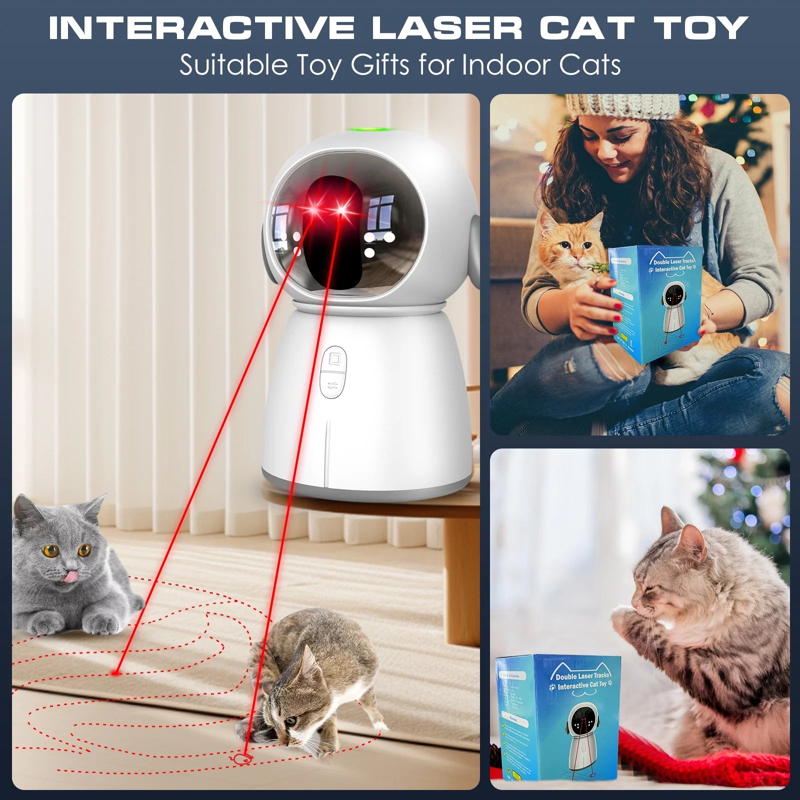 Automatic Cat Laser Toy Rechargeable, Motion Activated Dual Beams, Interactive Fun for Indoor Cats & Kittens