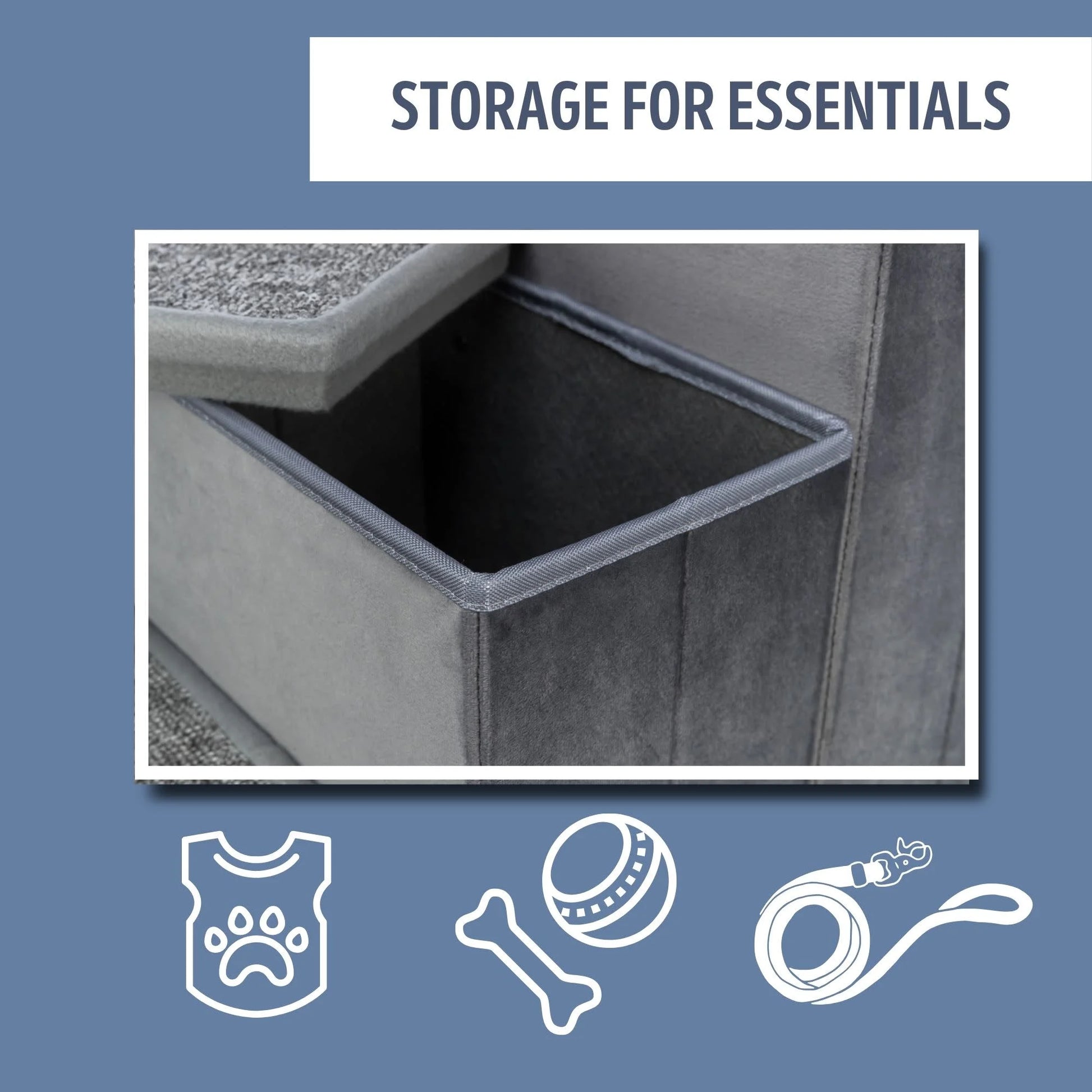 4-Step Foldable Velour Pet Stairs with Storage, Gray
