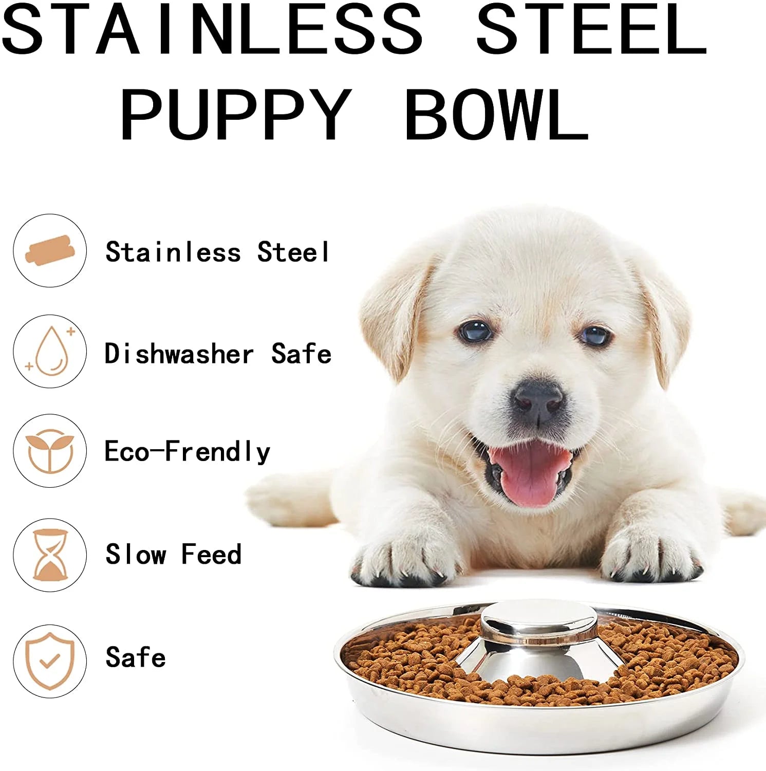 Stainless Steel Puppy Bowl - Large Size (13.4") for Small Dogs & Cats - Raised Slow Feed, Easy to Clean