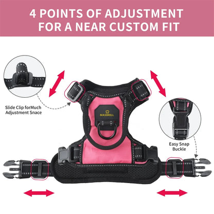 Reflective Dog Harness No Pull Dog Vest Harness with Handle, Breathable Padded Dog Chest Harness Adjustable for Small Dog-Pink