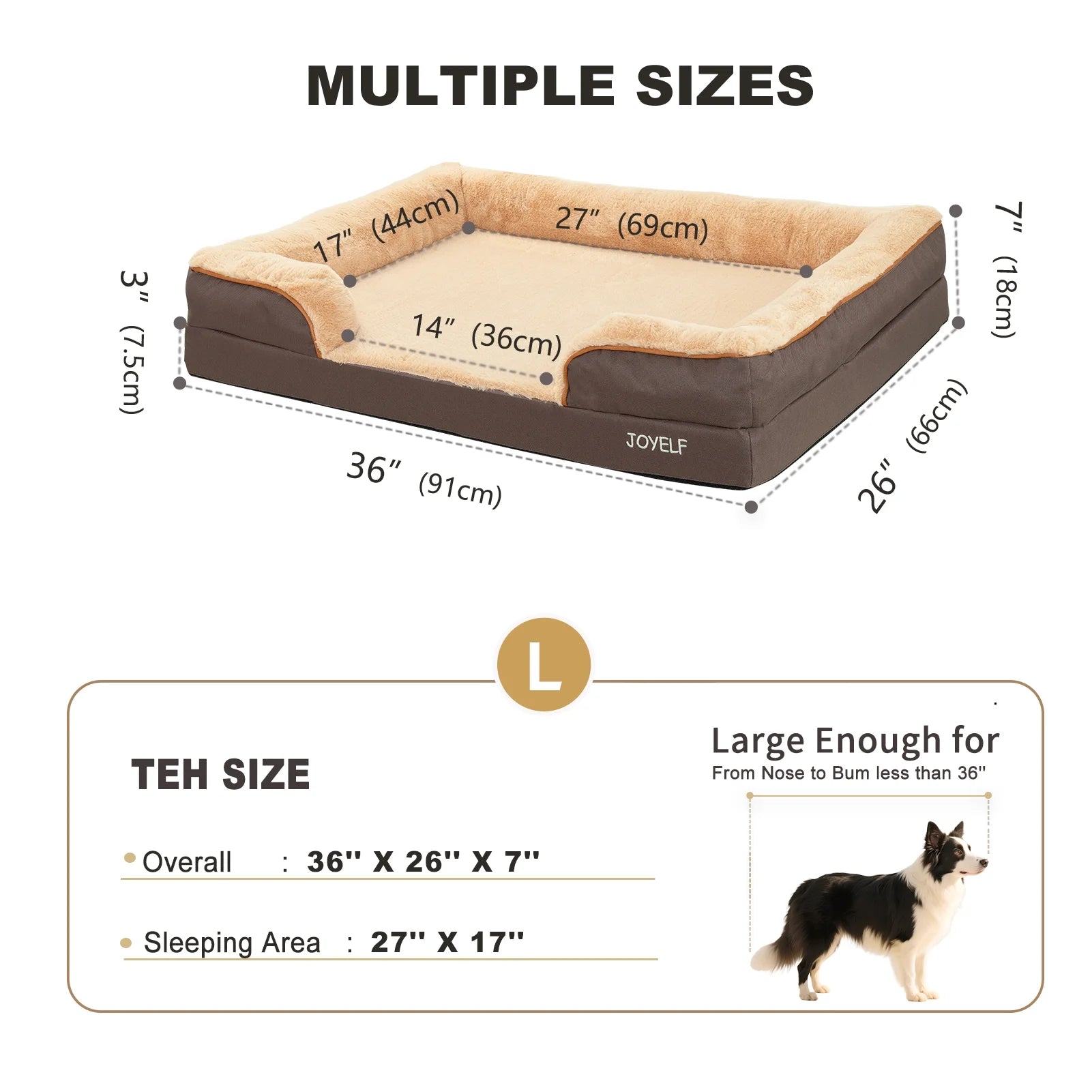 Orthopedic Dog Bed for Medium to Large Dogs, Foam Sofa Couch Bed, Bolster Waterproof Pet Bed with Washable Cover and Nonskid Bottom, Durable Dog Bed Couch or Comfortable Sleep