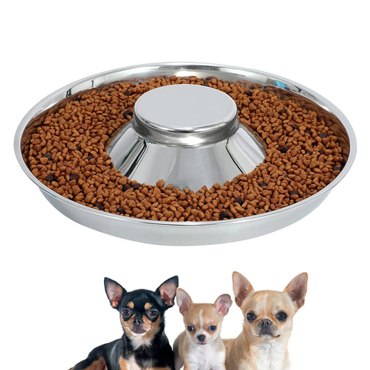 Stainless Steel Puppy Bowl - Large Size (13.4") for Small Dogs & Cats - Raised Slow Feed, Easy to Clean