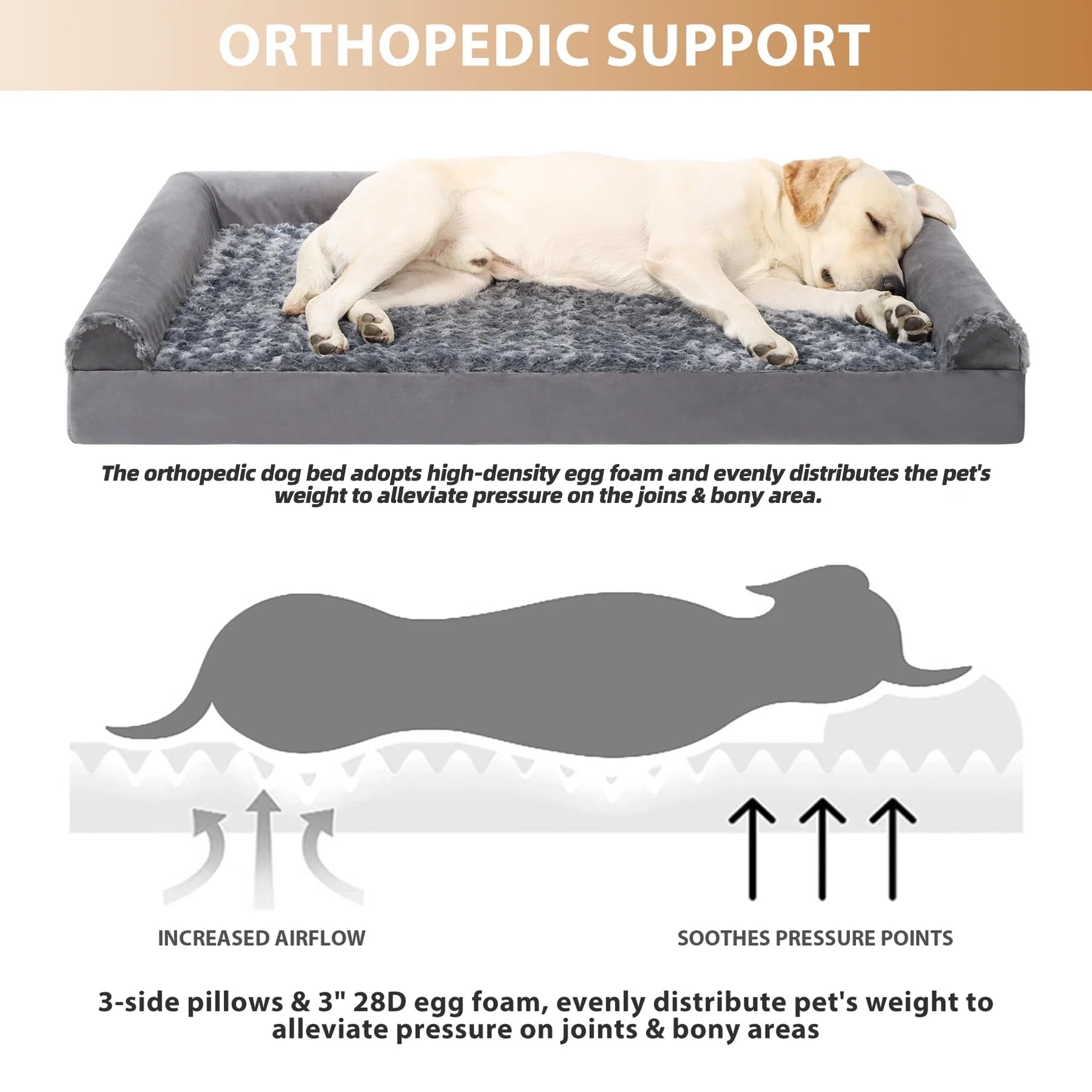 36" Orthopedic Pet Couch for Large Dogs Waterproof Dog Beds with Memory Foam and Washable Cover