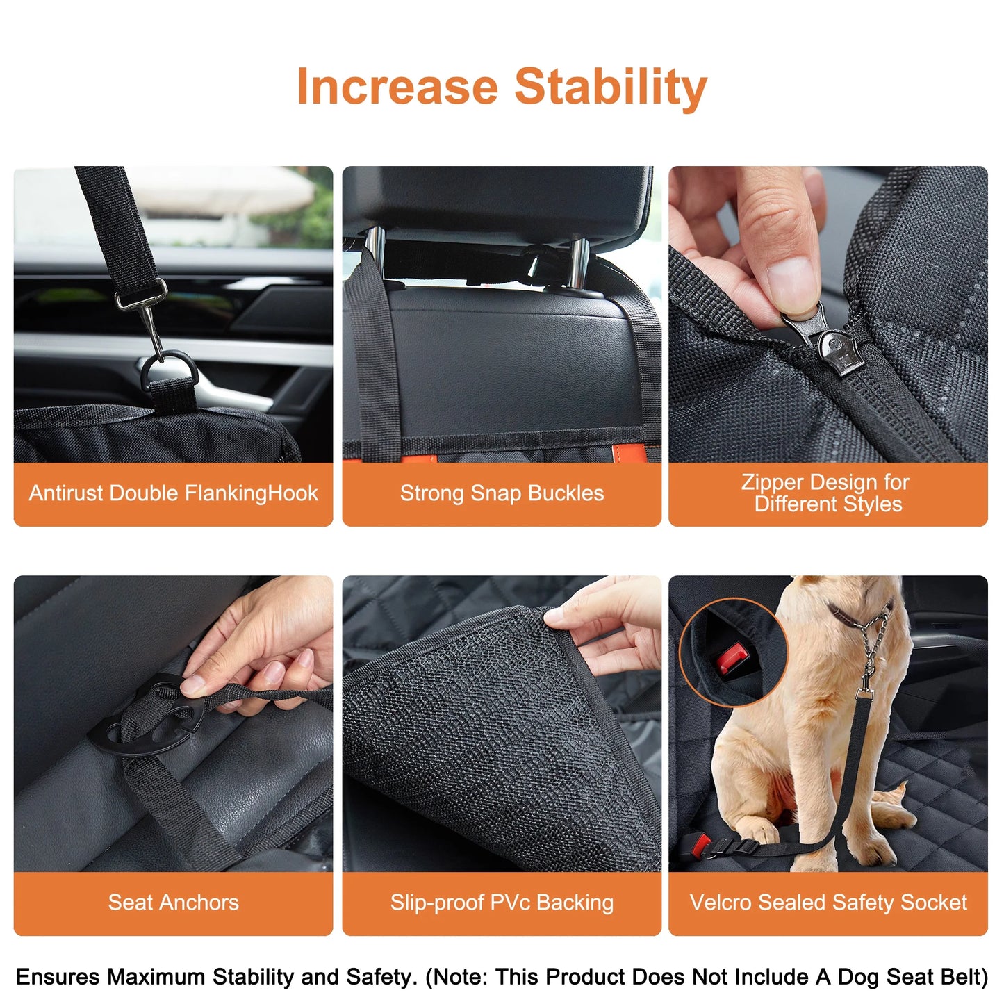 Onekaw Dog Car Seat Cover for Back Seat – All Waterproof Heavy‑Duty 600D Dog Hammock with Seat Belts & Side Flaps – Scratch‑Proof, Non‑Slip Pet Seat Protector for Cars, Trucks & Suvs – Black