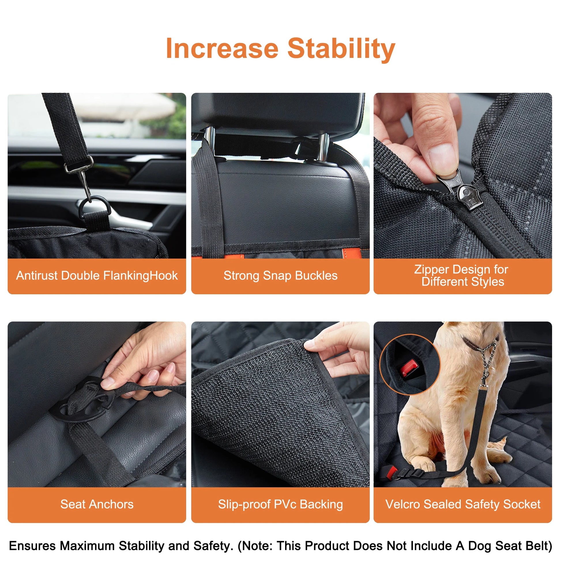 Onekaw Dog Car Seat Cover for Back Seat – All Waterproof Heavy‑Duty 600D Dog Hammock with Seat Belts & Side Flaps – Scratch‑Proof, Non‑Slip Pet Seat Protector for Cars, Trucks & Suvs – Black
