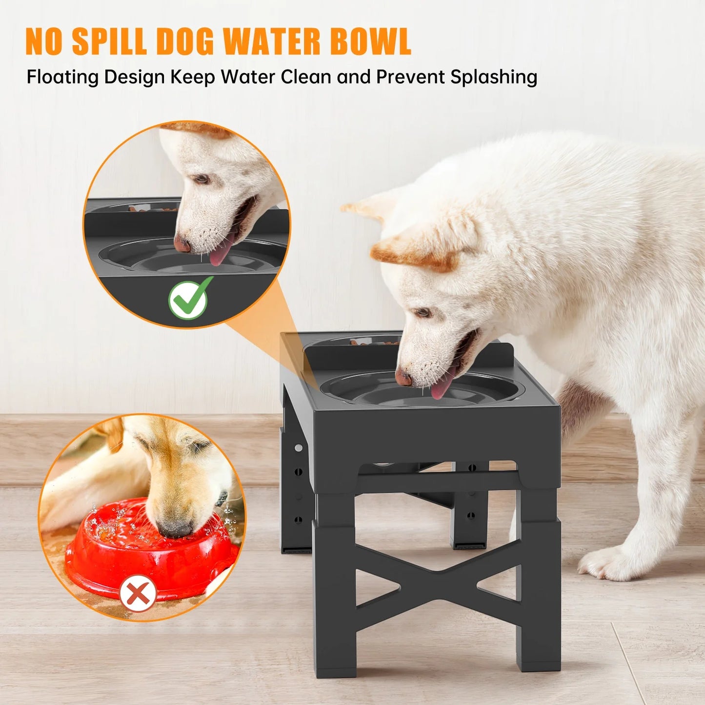 Elevated Dog Bowls, Raised Slow Feeder Dog Bowls with No Spill Dog Water Bowl Dispenser, 5 Heights Adjustable Raised Dog Bowls Stand for Small Medium Large Dogs Cats & Pets, Non-Slip Dog Feeder
