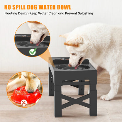 Elevated Dog Bowls, Raised Slow Feeder Dog Bowls with No Spill Dog Water Bowl Dispenser, 5 Heights Adjustable Raised Dog Bowls Stand for Small Medium Large Dogs Cats & Pets, Non-Slip Dog Feeder