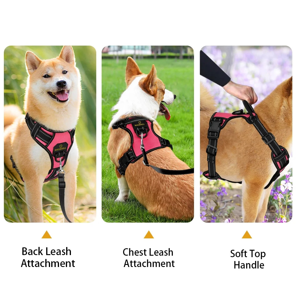 Reflective Dog Harness No Pull Dog Vest Harness with Handle, Breathable Padded Dog Chest Harness Adjustable for Small Dog-Pink