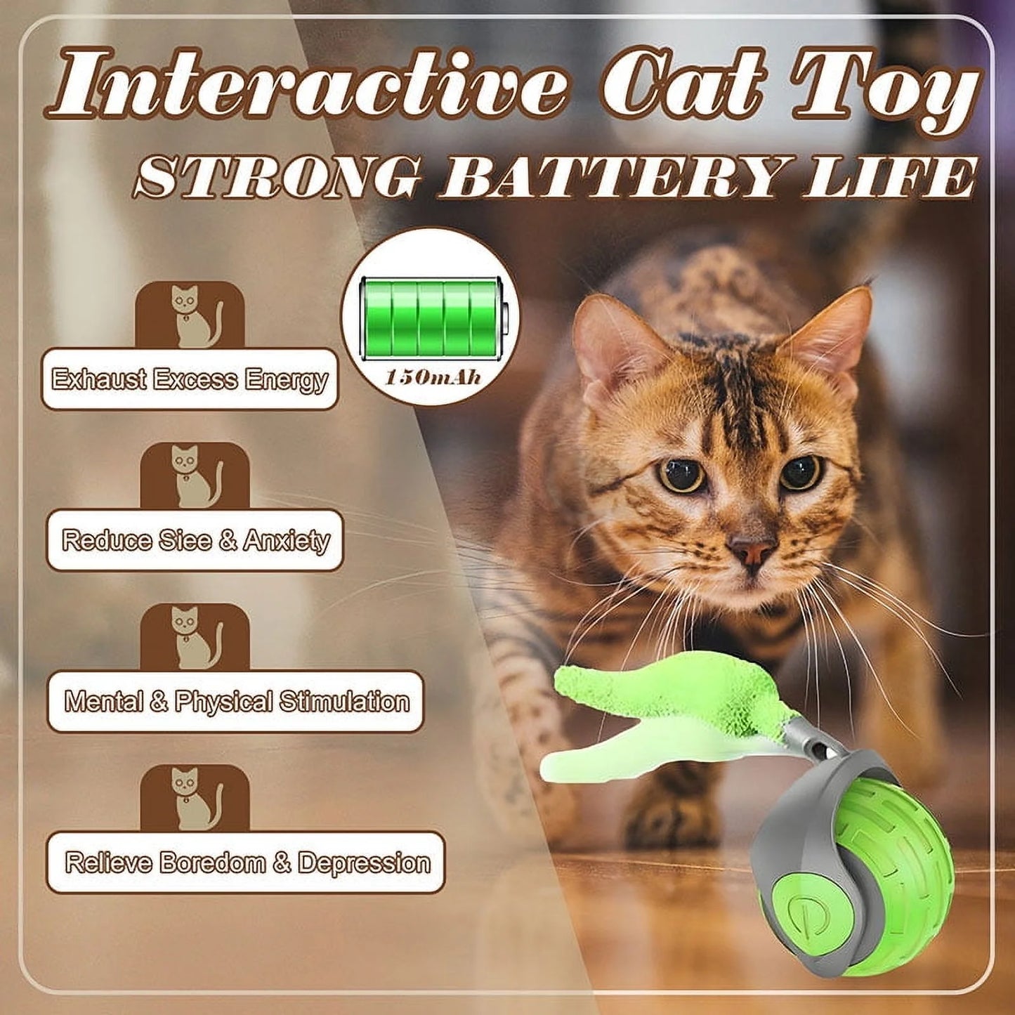 Cat Interactive Ball Toys Rolling Ball Faux Tail Rechargeable Smart Pet Toys Interactive Toys for Indoor Cats（2Pcs)