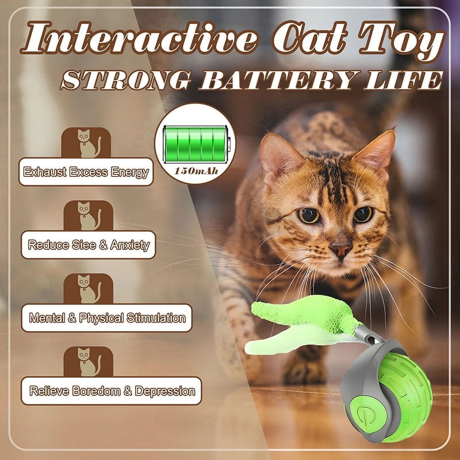 Cat Interactive Ball Toys Rolling Ball Faux Tail Rechargeable Smart Pet Toys Interactive Toys for Indoor Cats（2Pcs)