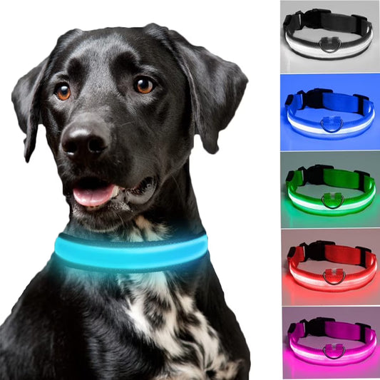 LED Dog Collar USB Rechargeable Waterproof Adjustable Light up Dog Collar Super Bright Safety Light Glowing Collars