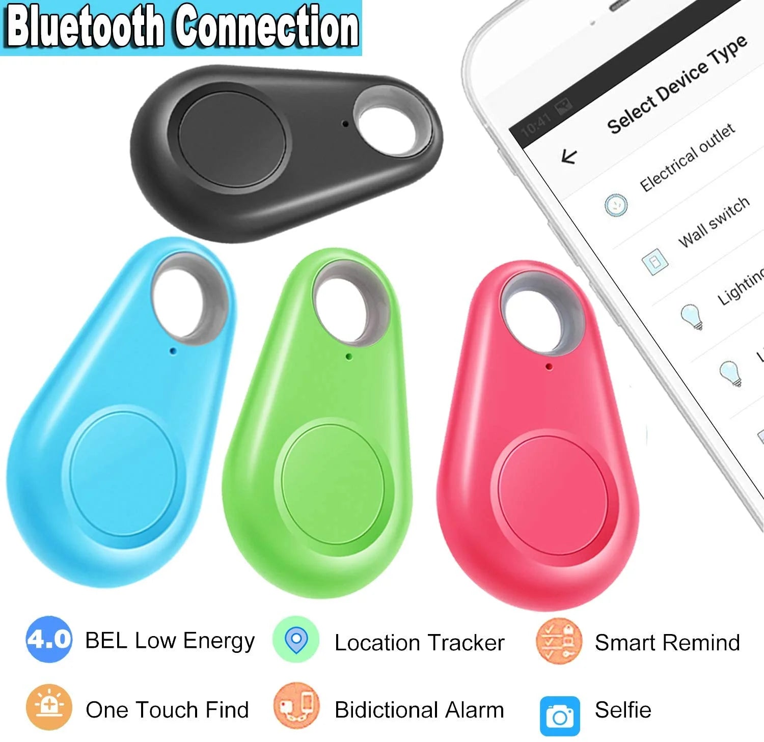 4 Pack Smart GPS Tracker Key Finder Locator Wireless anti Lost Alarm Sensor Device for Kids Dogs Car Wallet Pets Cats Motorcycles Luggage Smart Phone Selfie Shutter APP Control Compatible Ios Android
