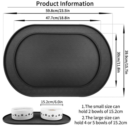 Silicone Pet Placemat for Dogs and Cats, Waterproof Pet Feeding Mat Prevent Food and Water Overflow, High-Lips Dog Food Mats, Black
