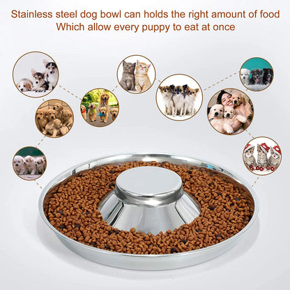 Stainless Steel Puppy Bowl - Large Size (13.4") for Small Dogs & Cats - Raised Slow Feed, Easy to Clean