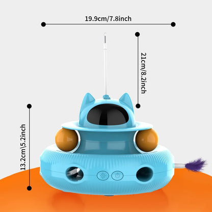 4 in 1 Indoor Interactive Cat Toy with Laser & Retractable Feather Wand, USB Rechargeable, Blue