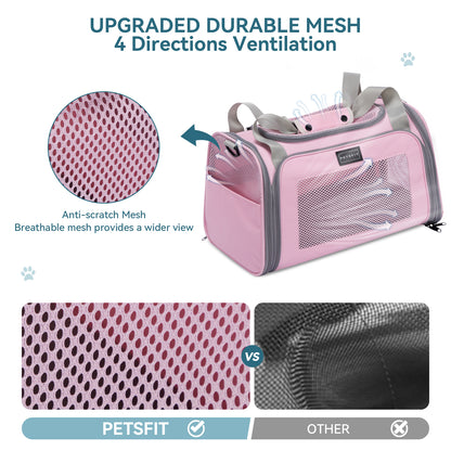 17"Pet Carrier Airline Approved, Cat Travel Carrier for Small and Medium Cats，Under 20 Lbs, Pink