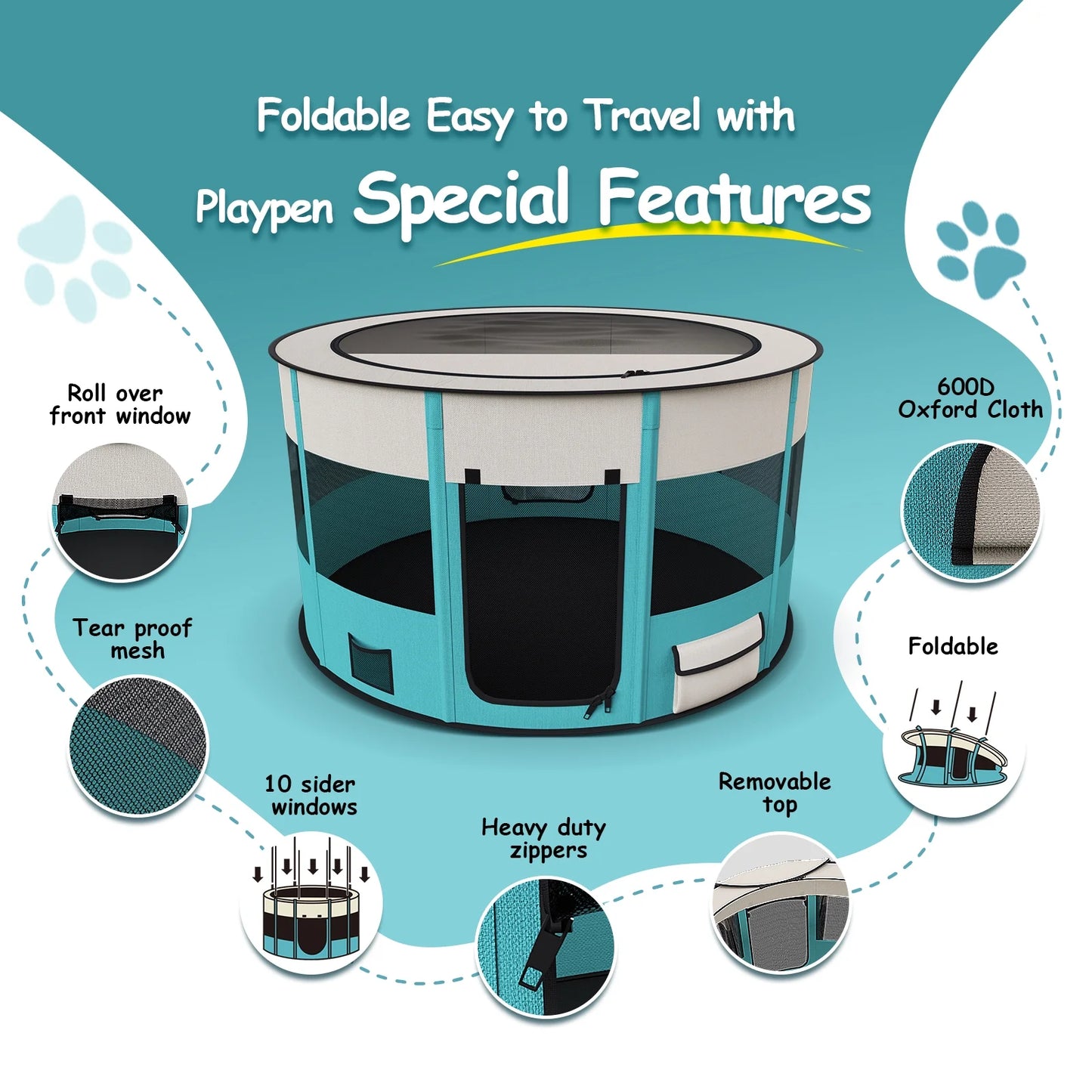 Dog Playpen, Large Pet Playpen for Dogs & Cats, 10.23 Sq Ft Pet Pen Playpens Foldable Portable Indoor Outdoor House with Carrying Case for Cat Puppy Rabbit