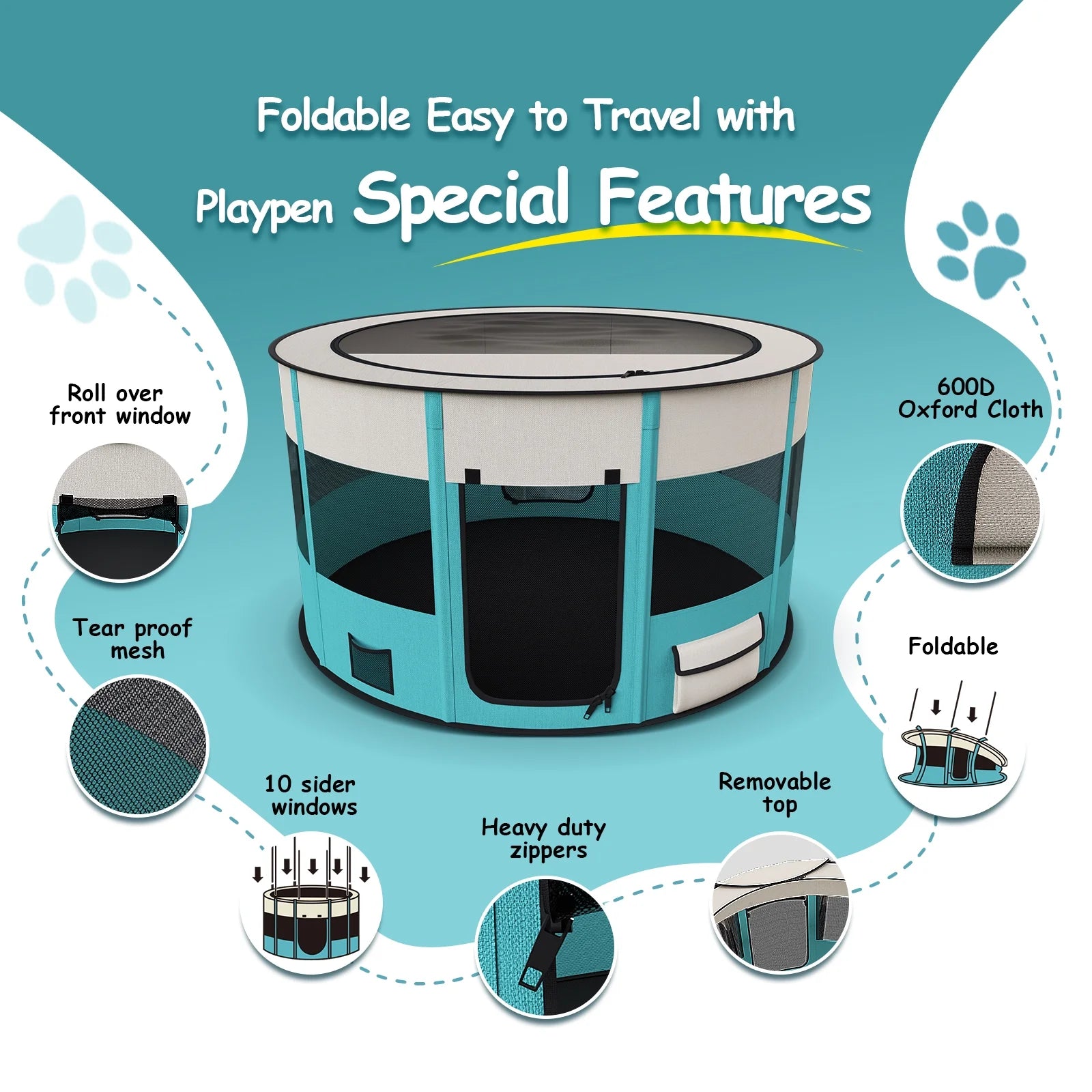 Dog Playpen, Large Pet Playpen for Dogs & Cats, 10.23 Sq Ft Pet Pen Playpens Foldable Portable Indoor Outdoor House with Carrying Case for Cat Puppy Rabbit