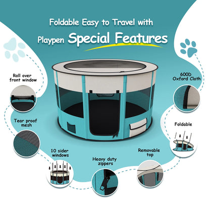 Dog Playpen, Large Pet Playpen for Dogs & Cats, 10.23 Sq Ft Pet Pen Playpens Foldable Portable Indoor Outdoor House with Carrying Case for Cat Puppy Rabbit
