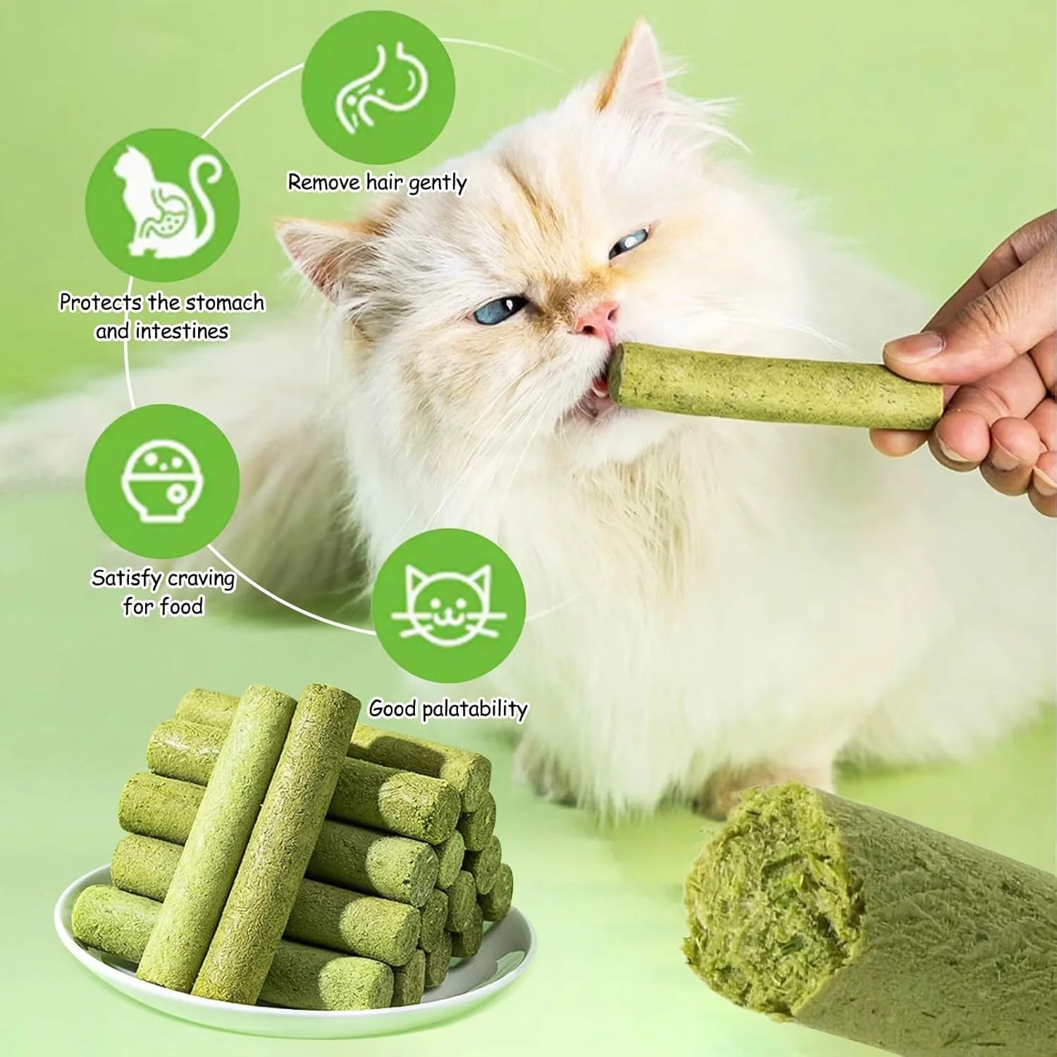 50G Cat Grass Teething Stick, Freezed Drying Cat Grass Sticks Snacks for Cats, Edible Cat Treats for Teeth Cleaning and Hairball Removal