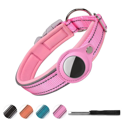 Reflective Airtag Dog Collar,Padded for Apple Air Tag Adjustable Dog Collar with Airtag Holder Case for Heavy Duty Small Medium Large Dogs