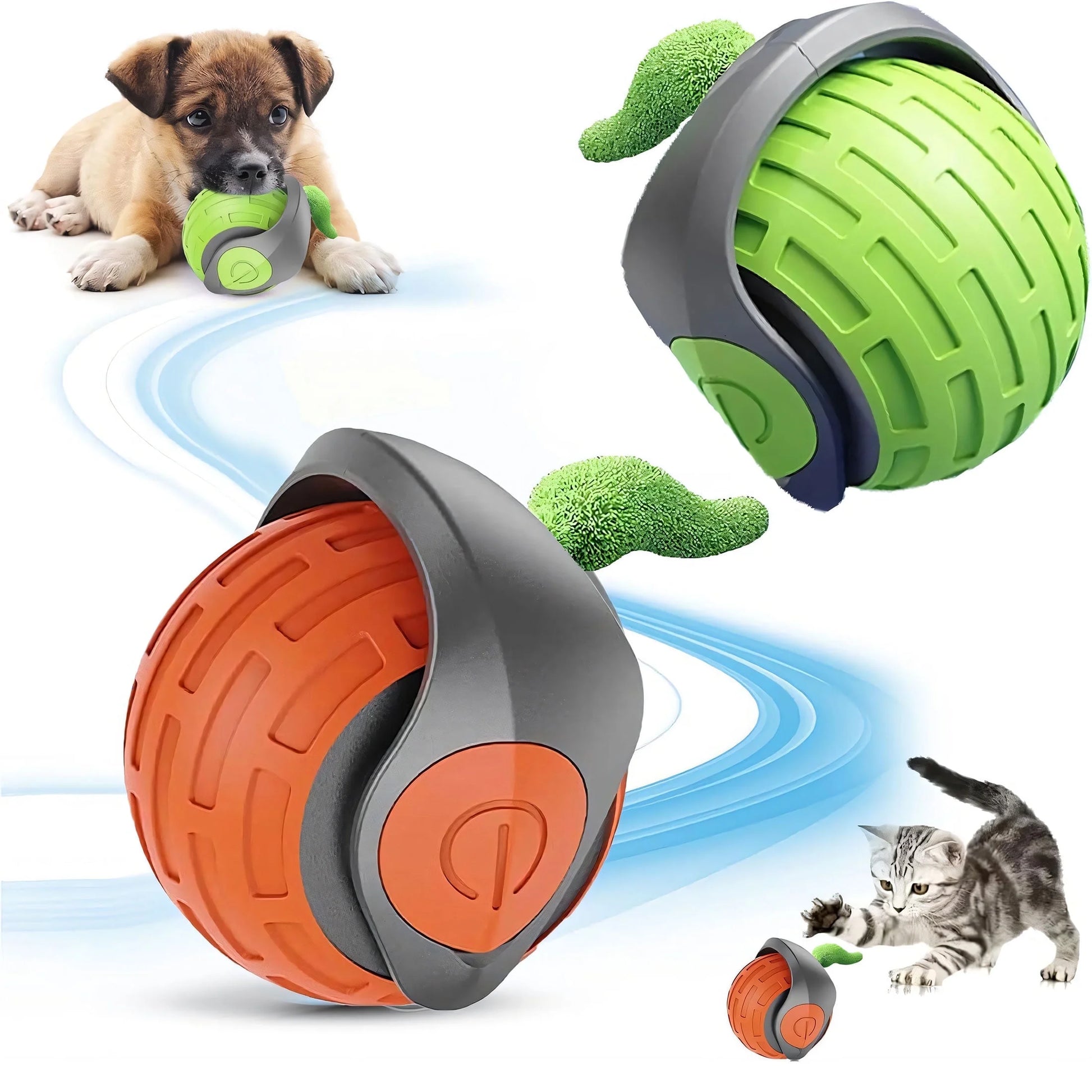 Cat Interactive Ball Toys Rolling Ball Faux Tail Rechargeable Smart Pet Toys Interactive Toys for Indoor Cats（2Pcs)