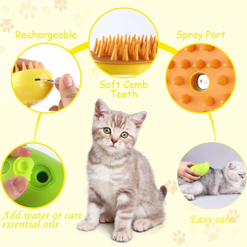 Cat Steam Brush, 3 In1 Steamy Cat Brush for Shedding, Cat Steamer Brush for Massage, Multifunctional Cat Grooming Brush, Pet Hair Removal Tool Comb for Cats and Dogs