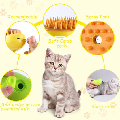 Cat Steam Brush, 3 In1 Steamy Cat Brush for Shedding, Cat Steamer Brush for Massage, Multifunctional Cat Grooming Brush, Pet Hair Removal Tool Comb for Cats and Dogs
