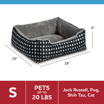 Dog Bed, Cat Bed, Puppy Bed, Plush Cuddle Bed for Small Breeds, 19" X 15",Black & White Diamonds