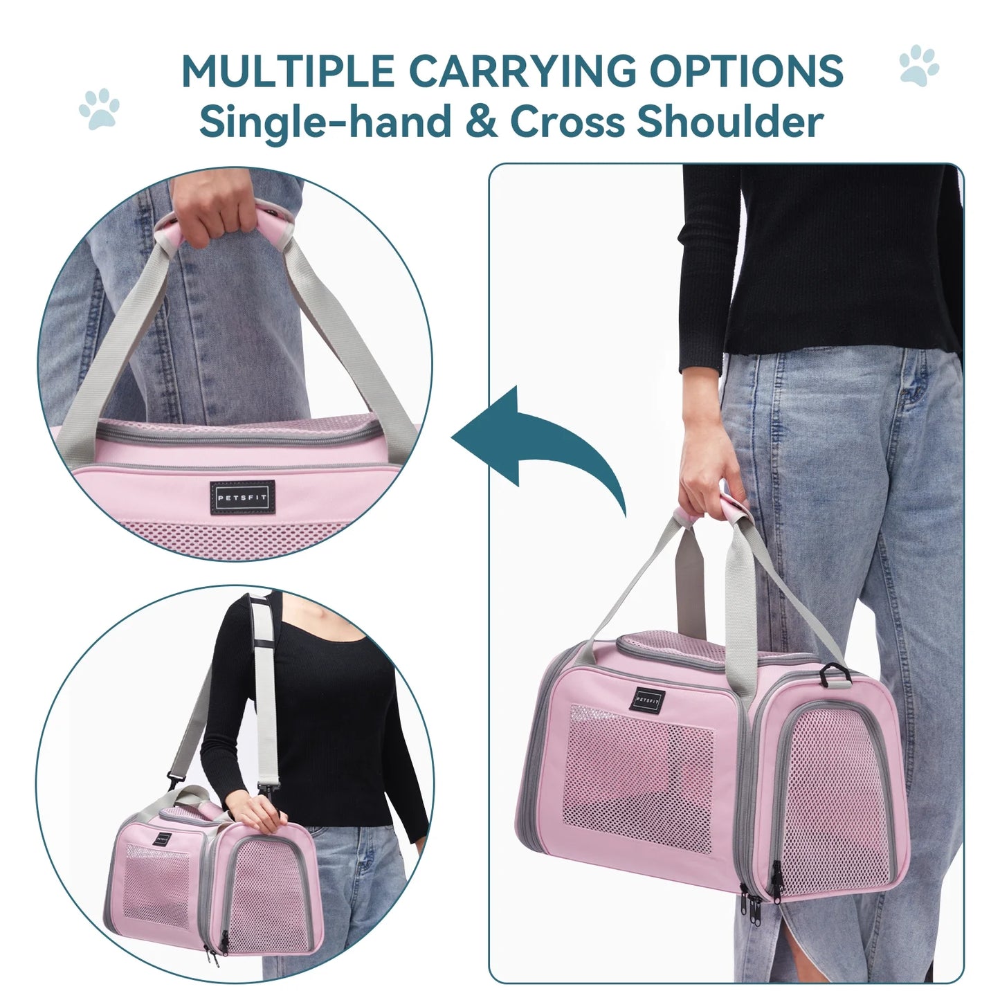 17"Pet Carrier Airline Approved, Cat Travel Carrier for Small and Medium Cats，Under 20 Lbs, Pink
