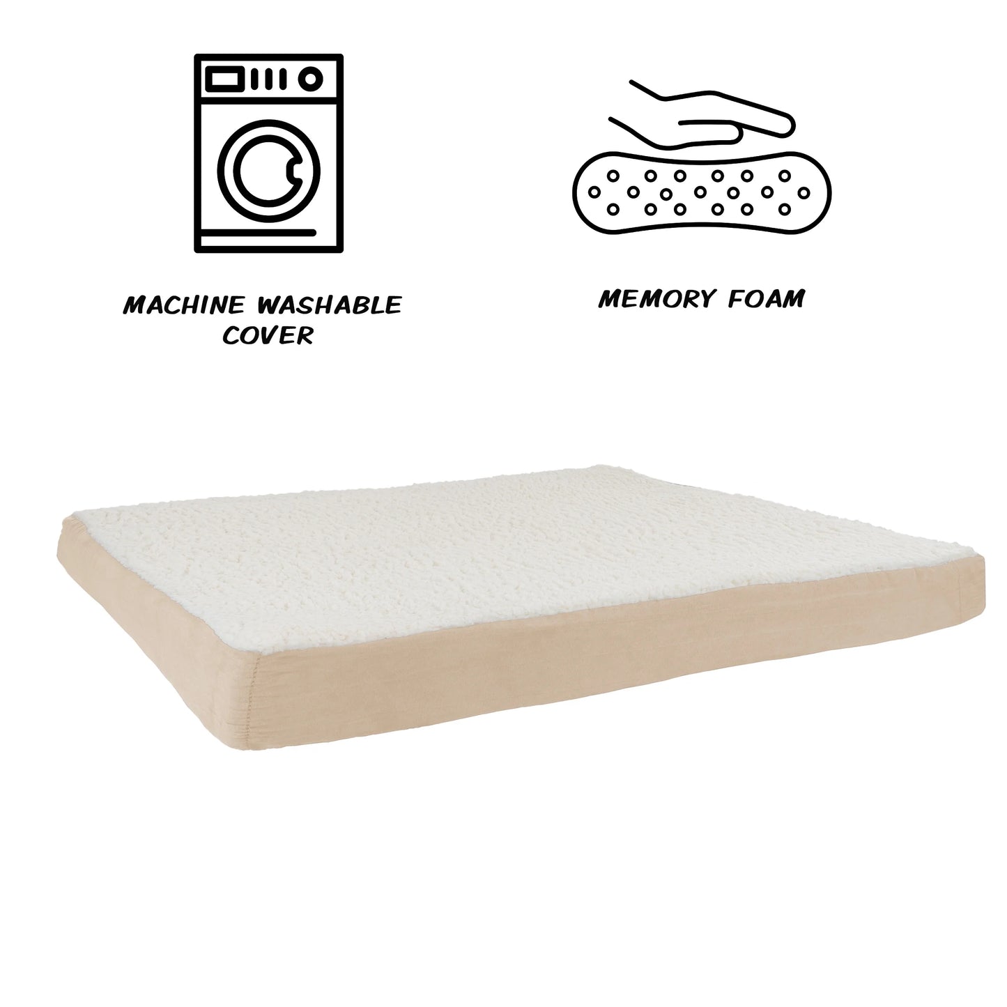 44X35 Orthopedic Dog Bed with Memory Foam and Sherpa Cover, Tan
