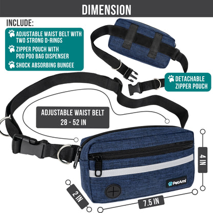 Hands Free Dog Leash, Dog Running Leash Belt for Walking Jogging, Dog Waist Zipper Pouch Fanny Pack with Poop Bag Dispenser, Dual Padded Handle Bungee Leash for Small Medium Large Dogs, Single