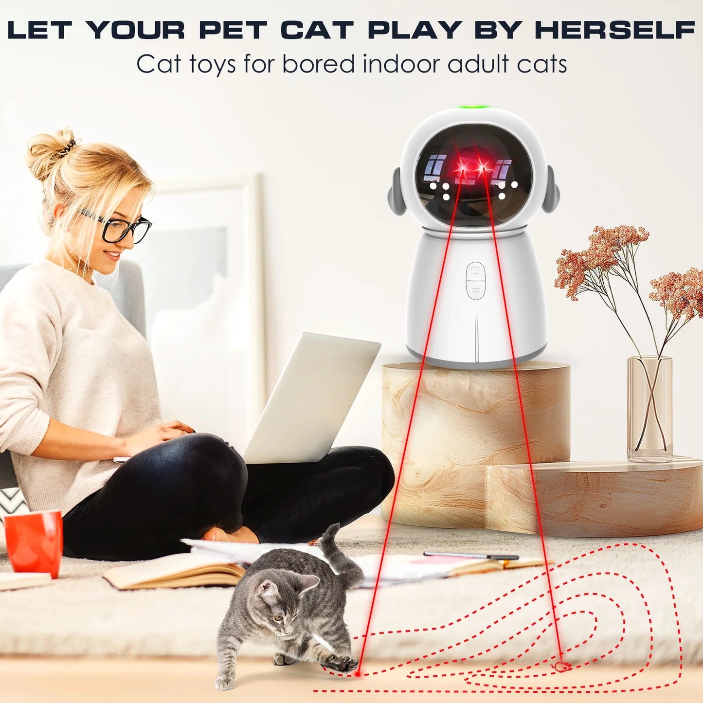Automatic Cat Laser Toy Rechargeable, Motion Activated Dual Beams, Interactive Fun for Indoor Cats & Kittens