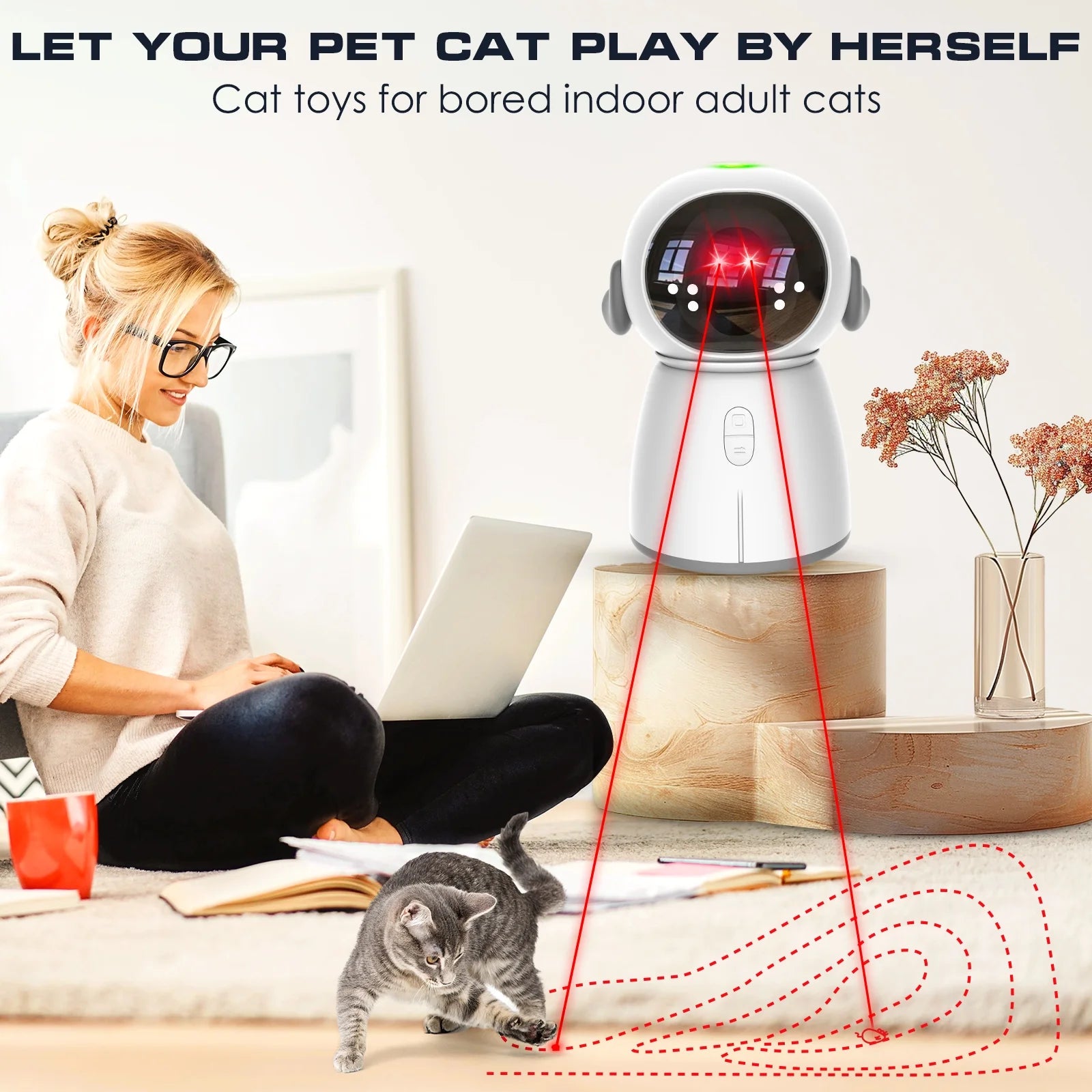 Automatic Cat Laser Toy Rechargeable, Motion Activated Dual Beams, Interactive Fun for Indoor Cats & Kittens