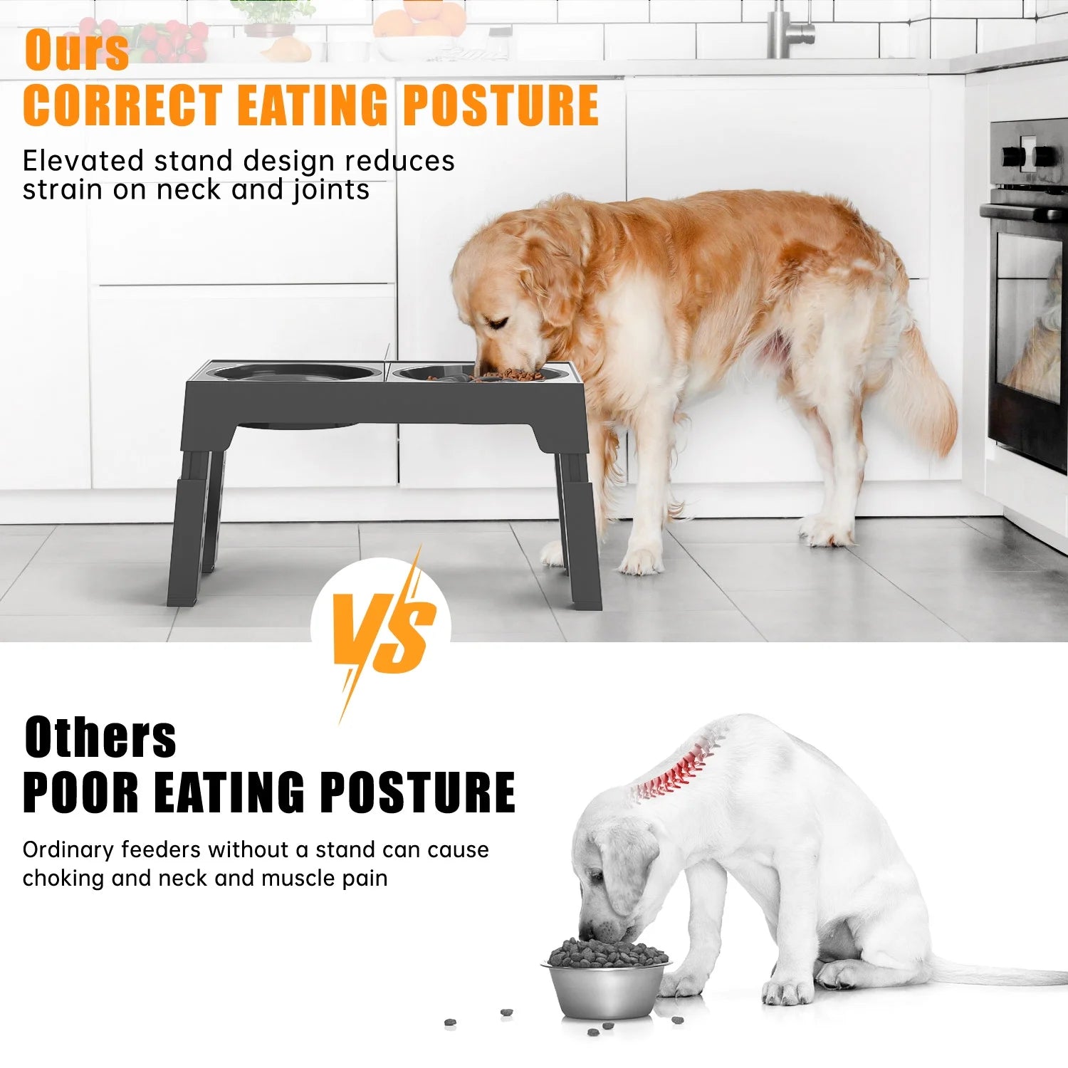 Elevated Dog Bowls, Raised Slow Feeder Dog Bowls with No Spill Dog Water Bowl Dispenser, 5 Heights Adjustable Raised Dog Bowls Stand for Small Medium Large Dogs Cats & Pets, Non-Slip Dog Feeder