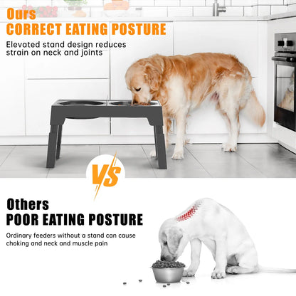 Elevated Dog Bowls, Raised Slow Feeder Dog Bowls with No Spill Dog Water Bowl Dispenser, 5 Heights Adjustable Raised Dog Bowls Stand for Small Medium Large Dogs Cats & Pets, Non-Slip Dog Feeder