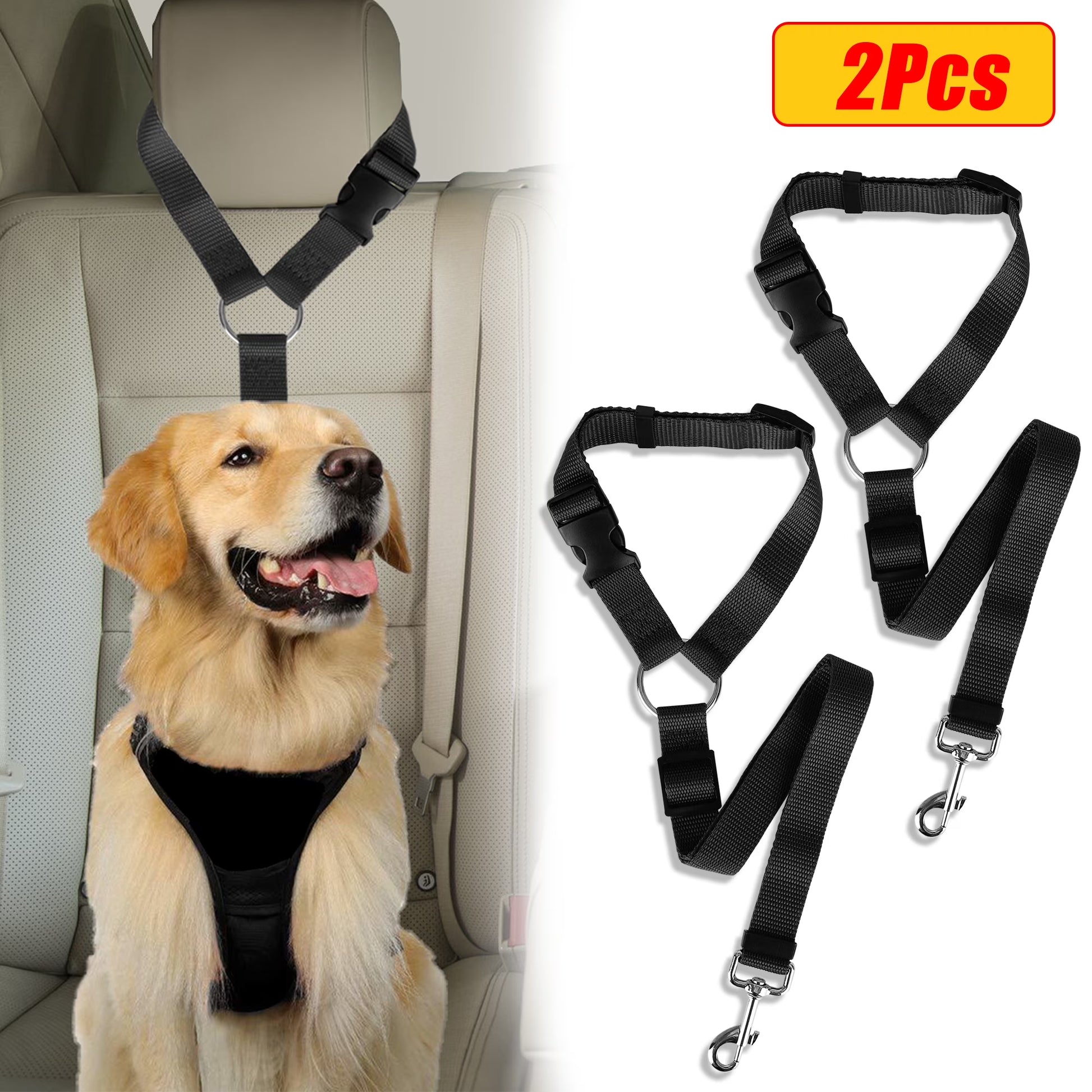 Dog Car Seat Belt,  2Pcs Nylon Tether Adjustable Pet Backseat Harness Seatbelt for Vehicle Travel Daily Use, Black