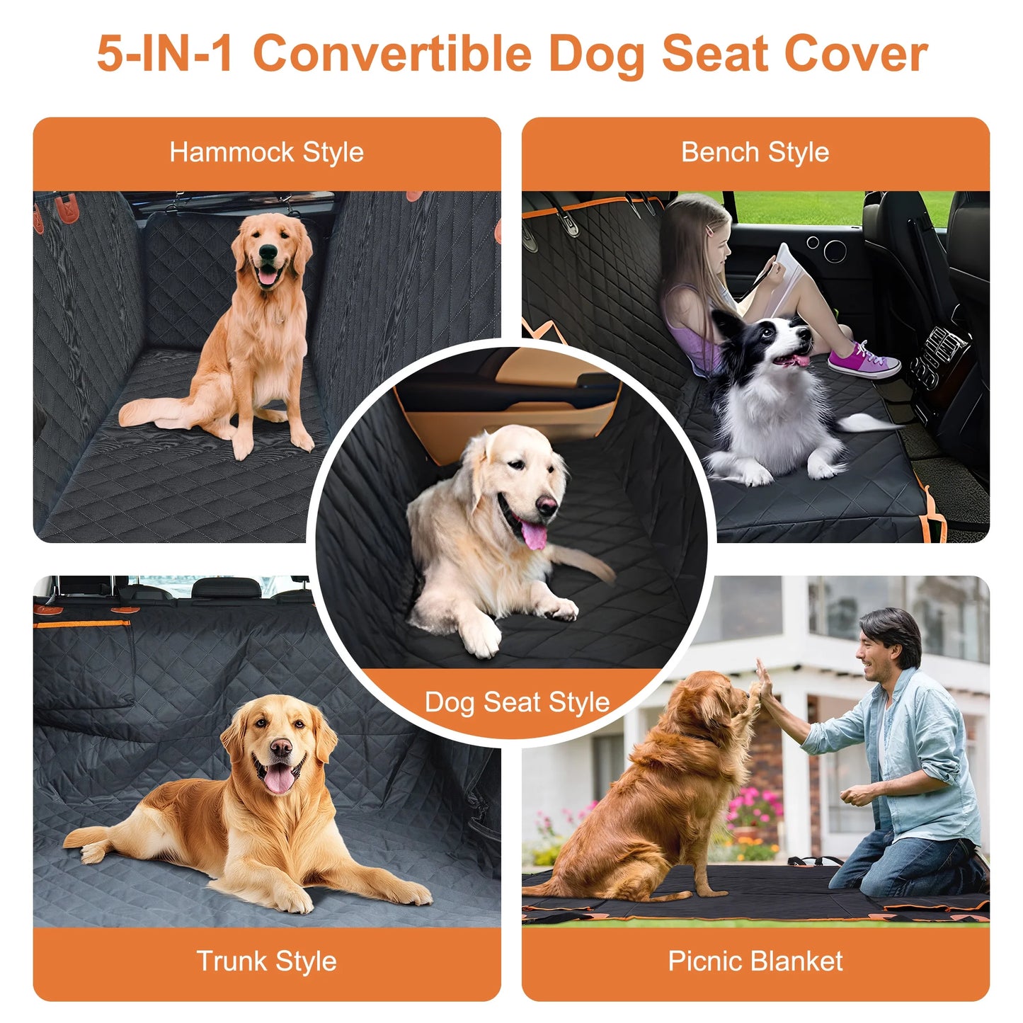 Onekaw Dog Car Seat Cover for Back Seat – All Waterproof Heavy‑Duty 600D Dog Hammock with Seat Belts & Side Flaps – Scratch‑Proof, Non‑Slip Pet Seat Protector for Cars, Trucks & Suvs – Black