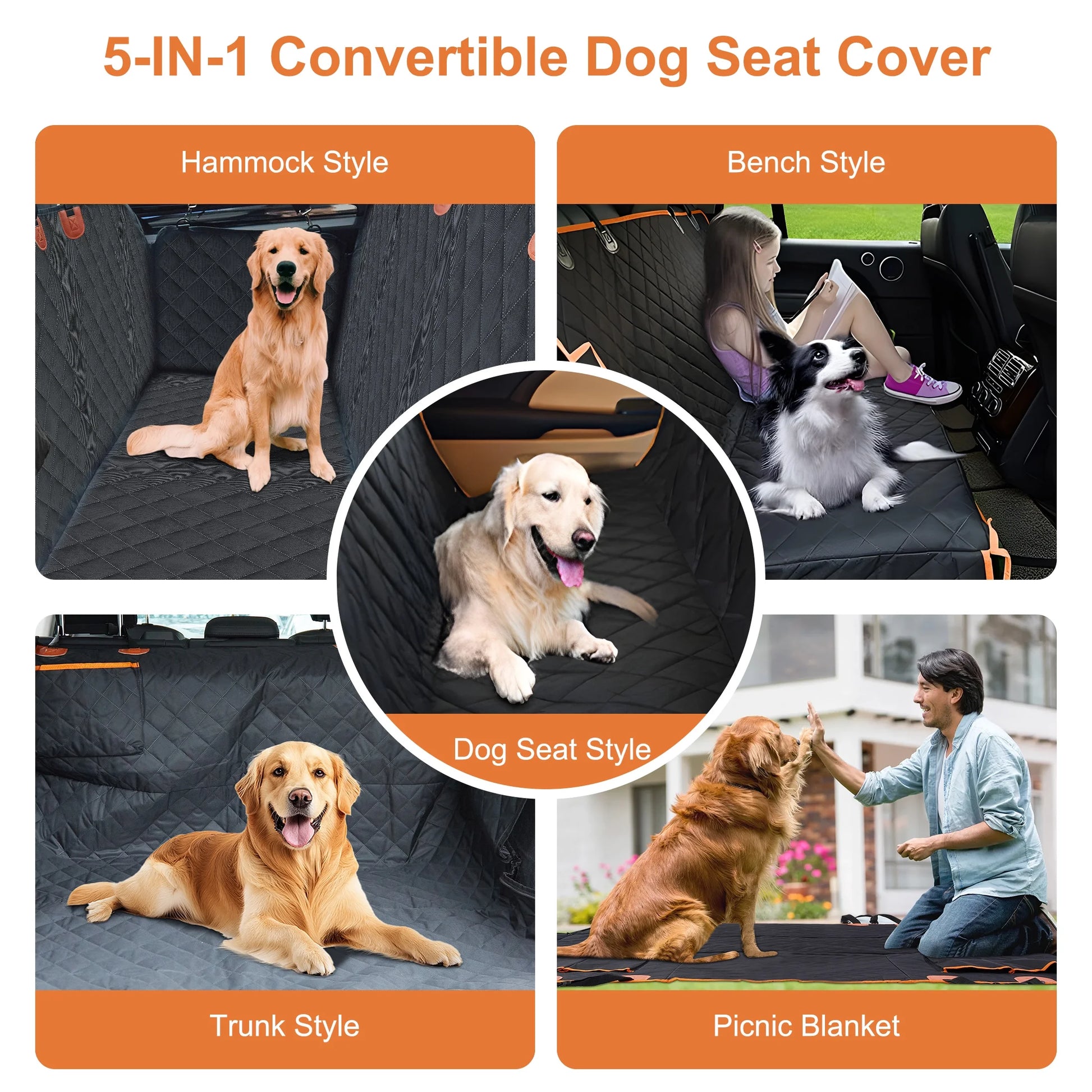 Onekaw Dog Car Seat Cover for Back Seat – All Waterproof Heavy‑Duty 600D Dog Hammock with Seat Belts & Side Flaps – Scratch‑Proof, Non‑Slip Pet Seat Protector for Cars, Trucks & Suvs – Black