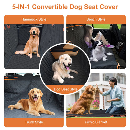 Onekaw Dog Car Seat Cover for Back Seat – All Waterproof Heavy‑Duty 600D Dog Hammock with Seat Belts & Side Flaps – Scratch‑Proof, Non‑Slip Pet Seat Protector for Cars, Trucks & Suvs – Black