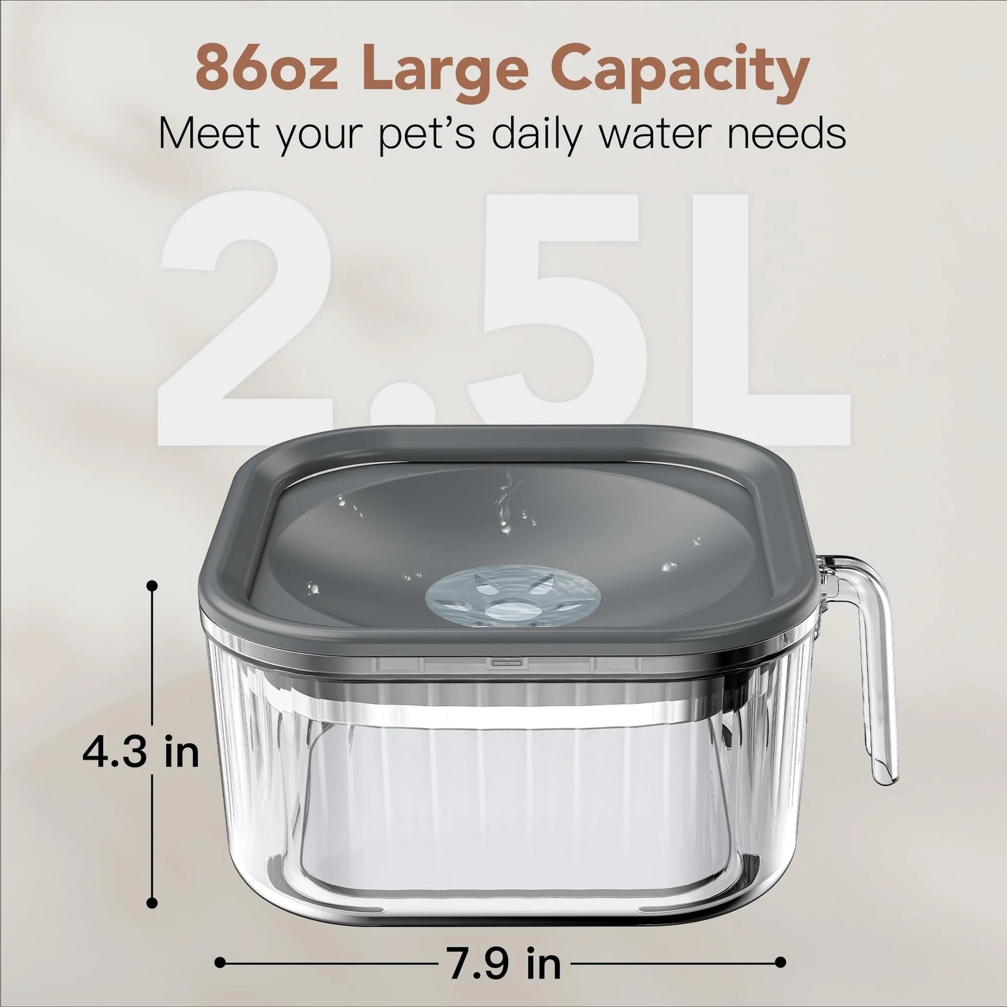 2.5L Dog Water Bowl No Spill, Spill Proof Handheld Dog Bowl for Slow Drinking, anti Splash No Mess Transparent Pet Water Feeder, Vehicle Carried Portable Travel Bowl for Sloppy Messy Drinkers