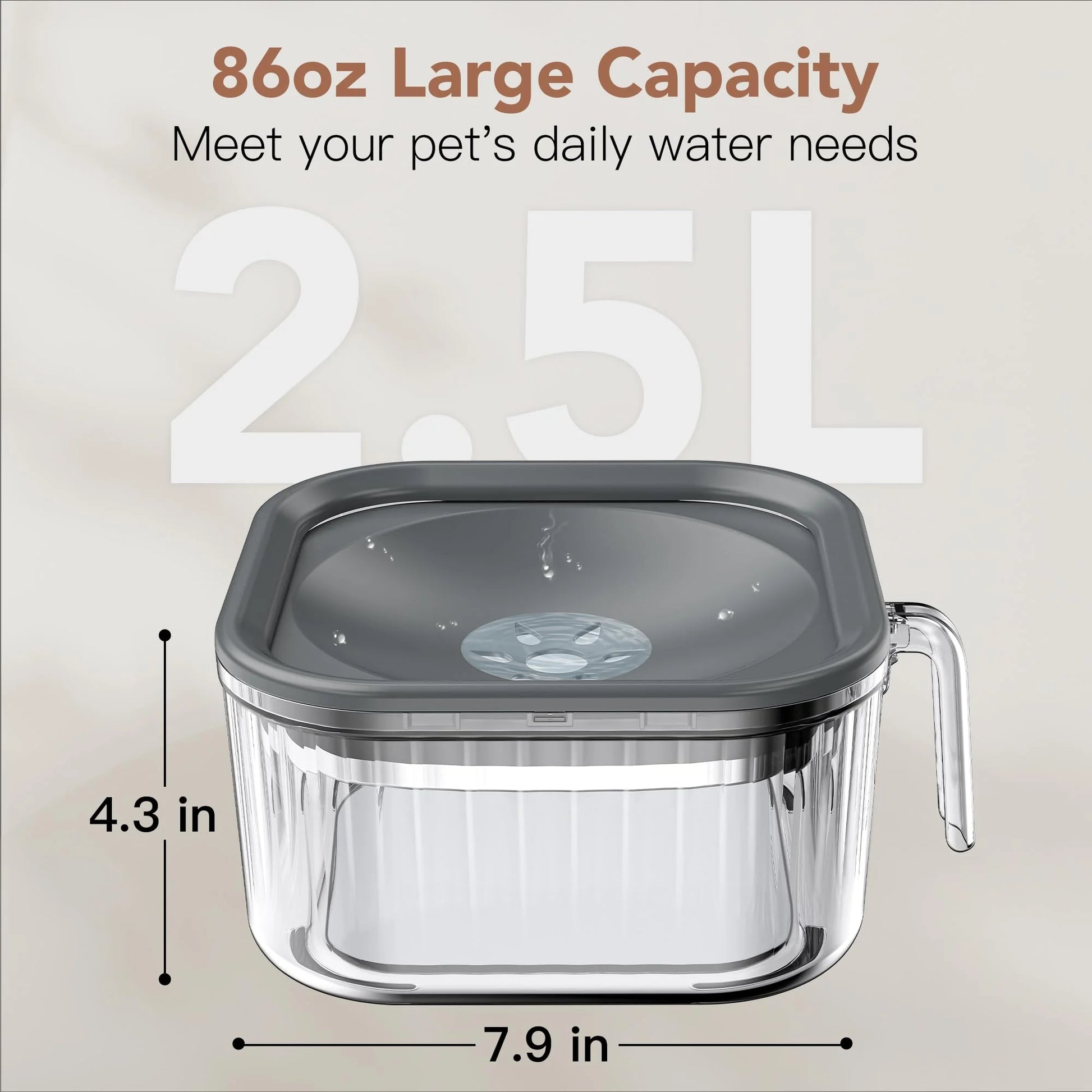 2.5L Dog Water Bowl No Spill, Spill Proof Handheld Dog Bowl for Slow Drinking, anti Splash No Mess Transparent Pet Water Feeder, Vehicle Carried Portable Travel Bowl for Sloppy Messy Drinkers