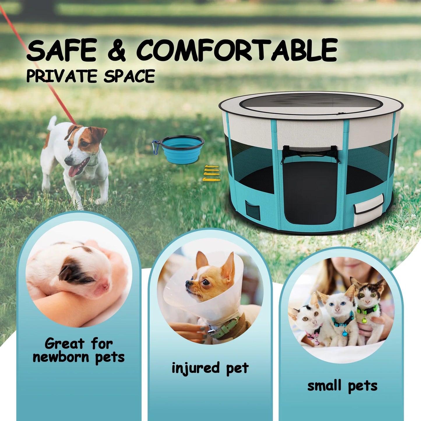 Dog Playpen, Large Pet Playpen for Dogs & Cats, 10.23 Sq Ft Pet Pen Playpens Foldable Portable Indoor Outdoor House with Carrying Case for Cat Puppy Rabbit