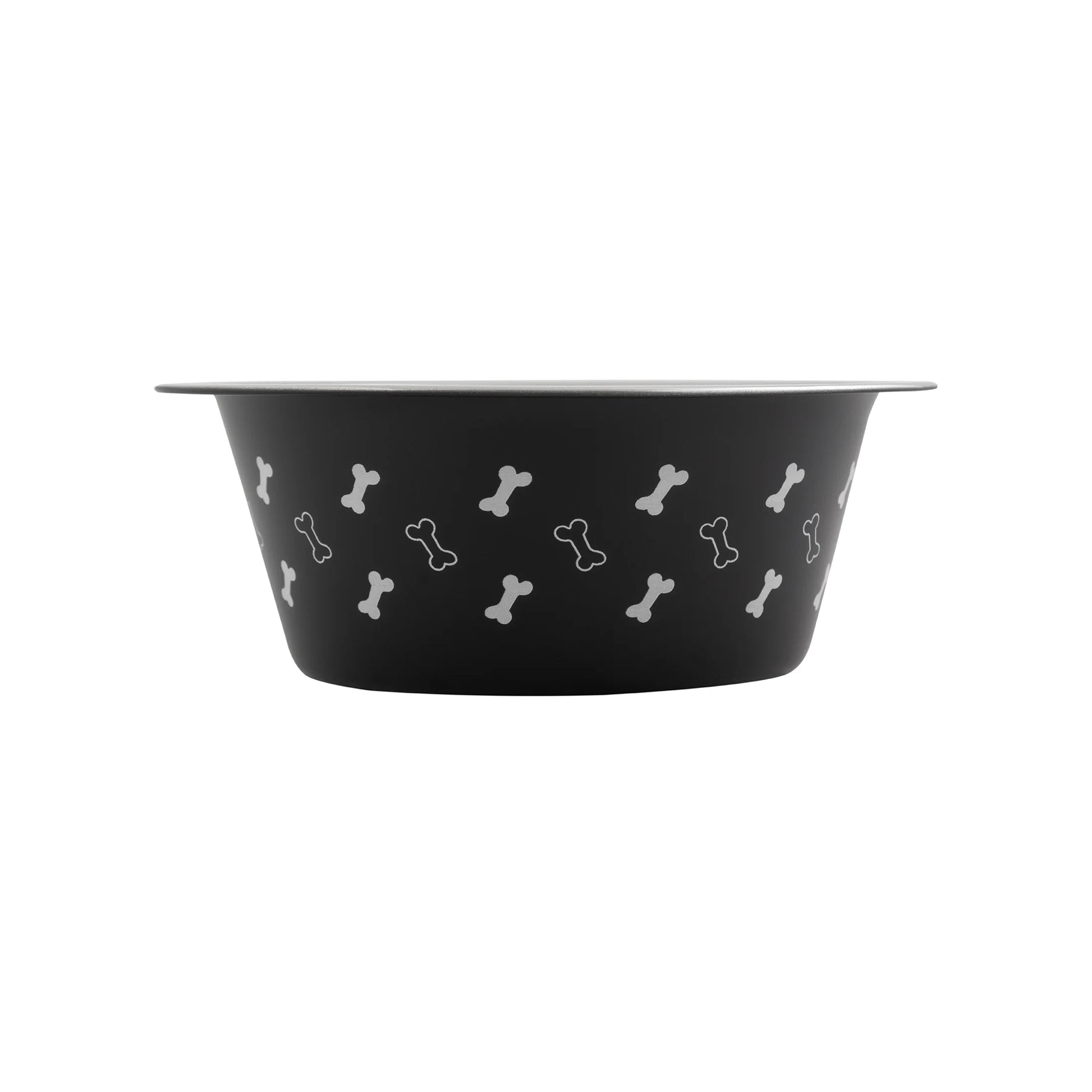 (2 Pack)  Medium Stainless Steel Dog Bowl, Black with Bones, 25.75 Fluid Ounces