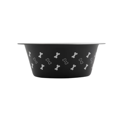 (2 Pack)  Medium Stainless Steel Dog Bowl, Black with Bones, 25.75 Fluid Ounces