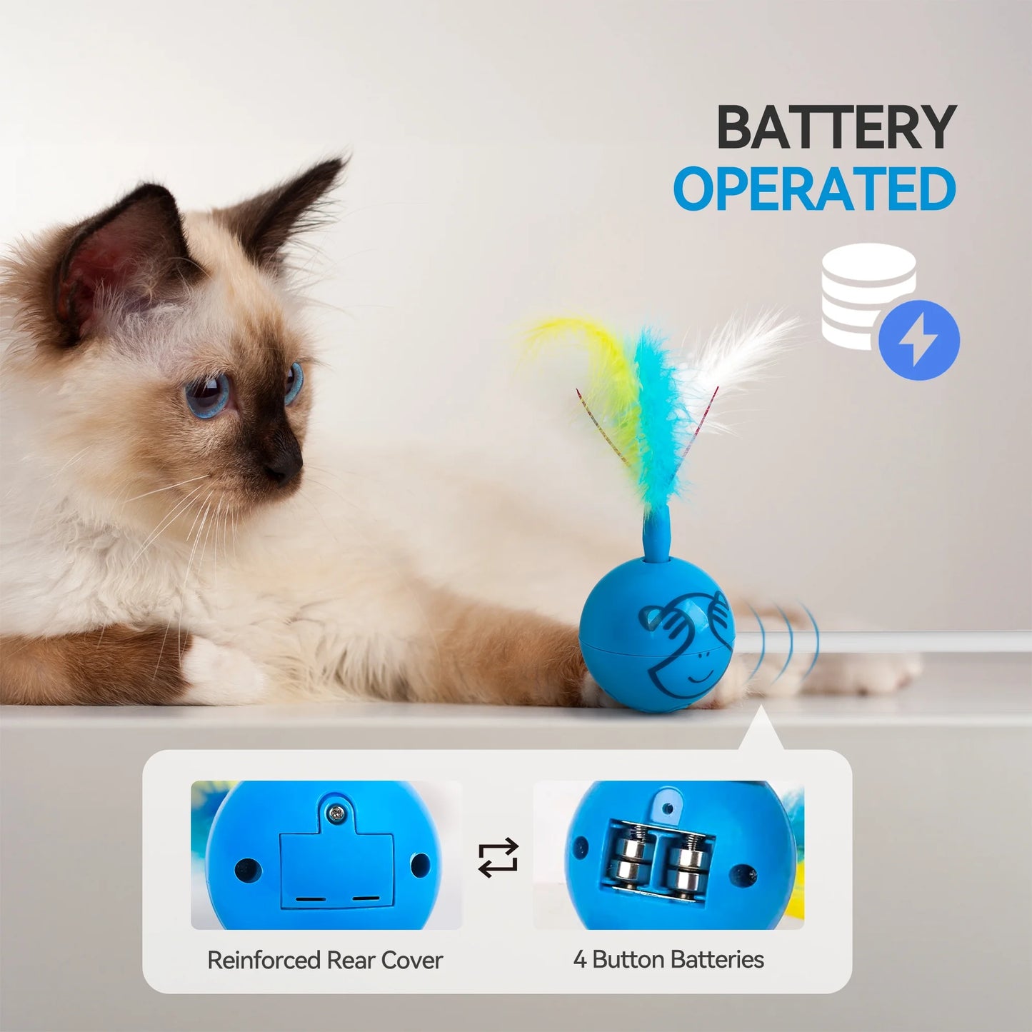 Interactive Cat Toys Ball, Automatic Moving Cat Teaser Toy for Indoor Kitty, Blue