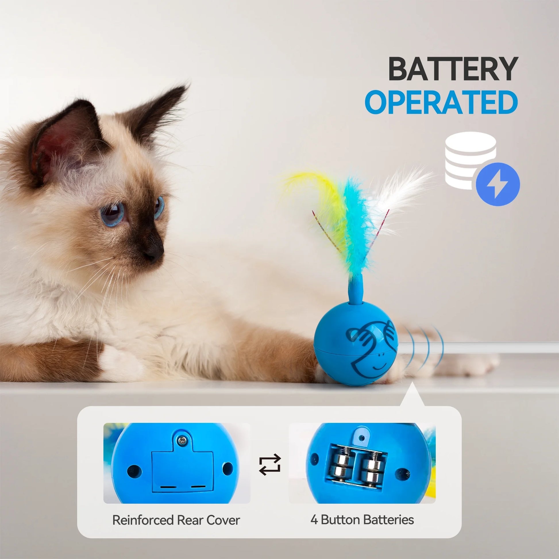Interactive Cat Toys Ball, Automatic Moving Cat Teaser Toy for Indoor Kitty, Blue