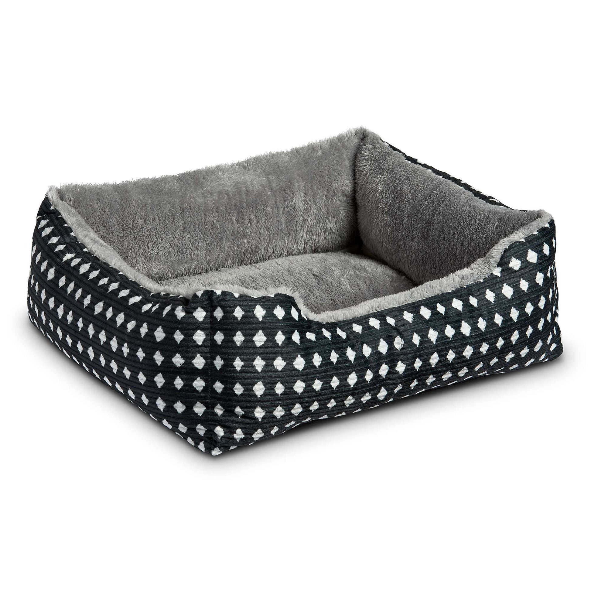 Dog Bed, Cat Bed, Puppy Bed, Plush Cuddle Bed for Small Breeds, 19" X 15",Black & White Diamonds